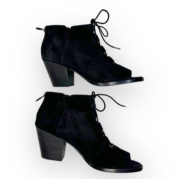 Eileen Fisher Fallon Peep Toe Lace Up Booties Women's Size 8 Black Suede 5838517 - Picture 6 of 11